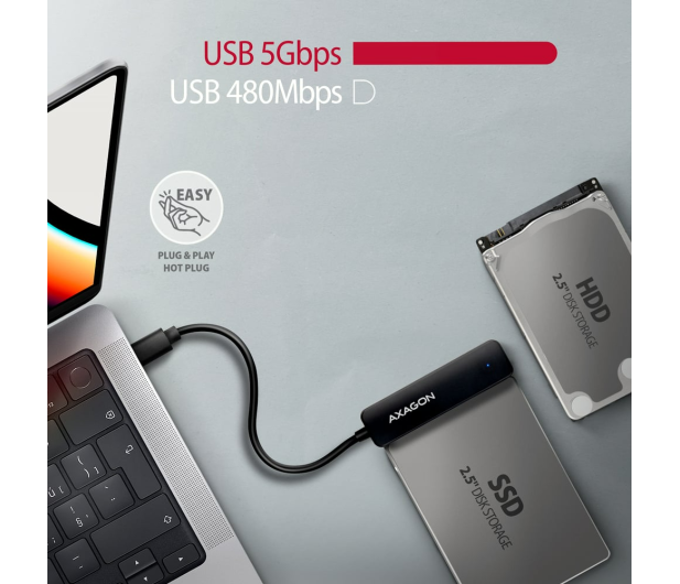 Axagon ADSA-FP2C USB-C 5Gbps SLIM adapter do 2.5" SSD/HDD - 1485418 - zdjęcie 2